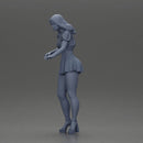 woman standing with a green top white skirt looking like they want to hold something - Only-Games