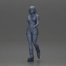 Woman in green outfit gliding smoothly on olive roller skates - Only-Games