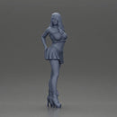 Long black haired woman in pink top and white skirt with one hand on her hip - Only-Games