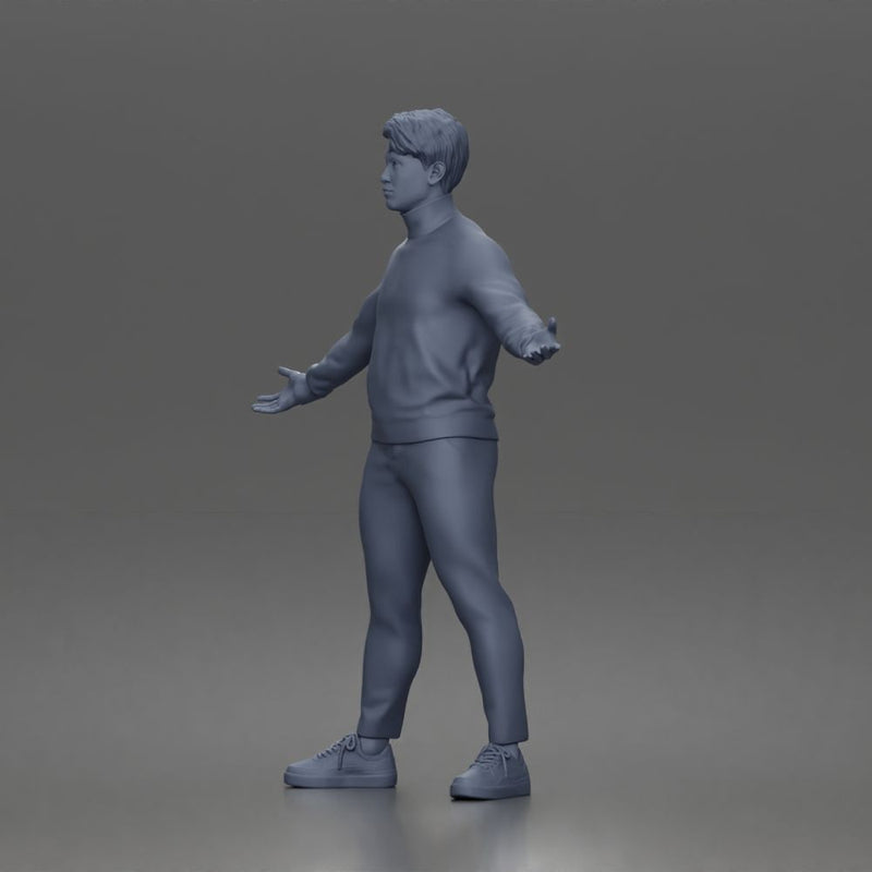 Casual presenter man character open arms pose in turtleneck sweater outfit - Only-Games