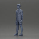 Casual man in purple shirt, shorts, and white tights standing confidently - Only-Games