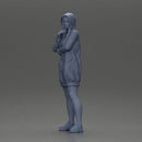 Hooded Woman Standing Thoughtfully with Hand on Chin and Arm Crossed - Only-Games