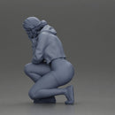 Performer crouching thoughtfully in yellow jacket green shorts white sneakers - Only-Games