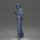 Casual Coffee Drinker Posing with Shoulder Bag Cargo Pants Sneakers