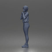 Shy casual woman standing pose in t shirt leggings sneakers - Only-Games