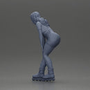 woman skating forward in pink shorts white top and purple skates - Only-Games