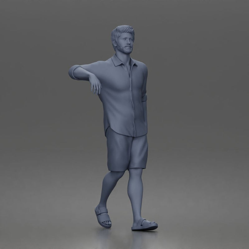 bearded man strolling forward in casual summer outfit and sandals - Only-Games