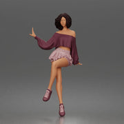 Stylish girl sitting gracefully in relaxed offshoulder top and skirt - Only-Games