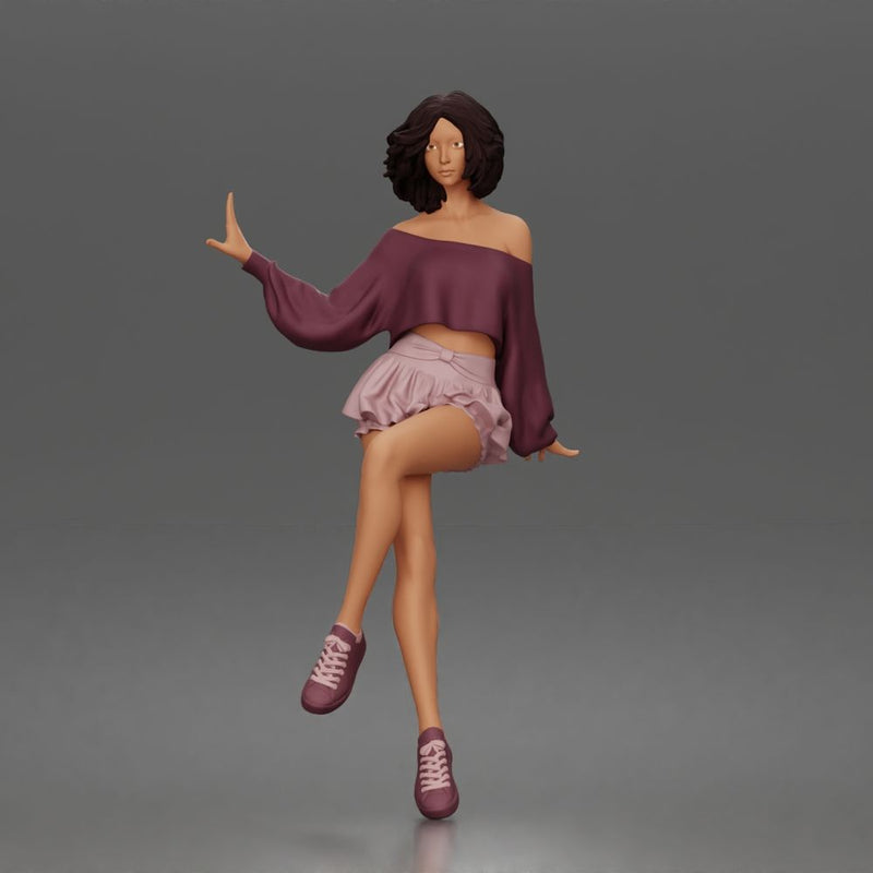 Stylish girl sitting gracefully in relaxed offshoulder top and skirt - Only-Games