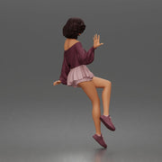 Stylish girl sitting gracefully in relaxed offshoulder top and skirt - Only-Games