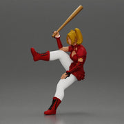 woman in red outfit sitting on a motorcycle holding a baseball bat - Only-Games