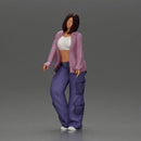 Skater girl wearing crop top cargo pants relaxed pose - Only-Games