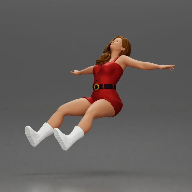 Woman in red outfit stretching arms wide while sitting on motorcycle - Only-Games