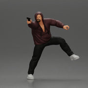 Hooded gangster man sits on motorcycle aiming a pistol with determination - Only-Games