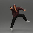 Hooded gangster man sits on motorcycle aiming a pistol with determination - Only-Games