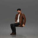 old man sitting calmly in a wheelchair, wearing a coat and a casual outfit