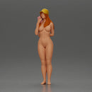 naked girl holding a phone on the beach and wearing a cap - Only-Games