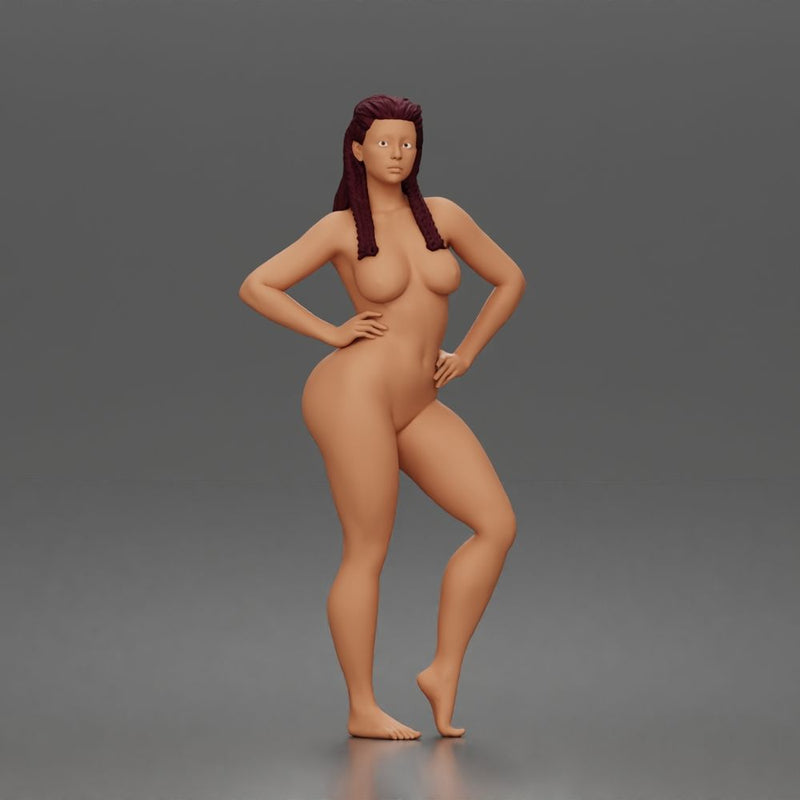 Naked Barefoot Woman Posing With Hands On Hips - Only-Games