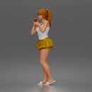 woman Drinking In Camisole Ruffled Mini Skirt Slides