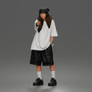 Standing Pointing In Baggy Tee Shorts Long Socks Sneakers Beanie