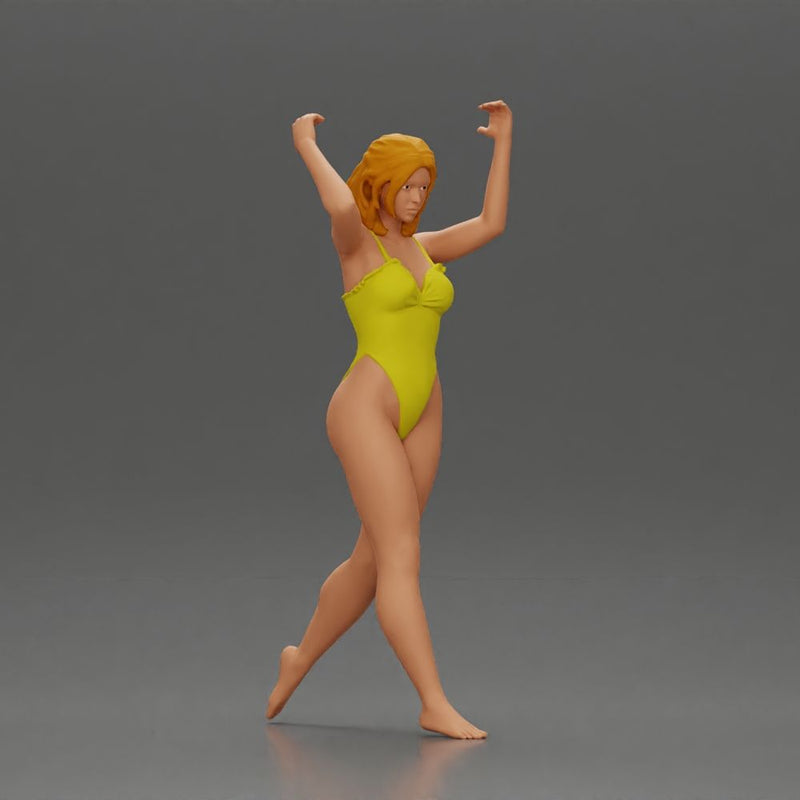 woman in yellow swimsuit carrying a red surfboard on her shoulders - Only-Games