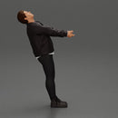 Man in jacket leaning back holding hands enjoying a playful dance moment - Only-Games