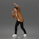 Man Shouting Through Megaphone In Bomber Jacket Tee Trousers Sneakers