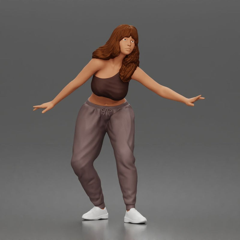 Skater girl balances gracefully wearing crop top jogger pants sneakers 1-64 - Only-Games