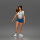 Trendy Woman Standing Confidently in Beanie, Crop Top, and Shorts