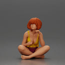 Girl with orange hair holding umbrella sitting in thoughtful pose - Only-Games