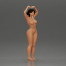 Naked Brunette woman stretching with elegant ballet pose - Only-Games