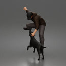 Brave Man Rescuing Dog While Wearing Casual Hoodie and Pants