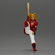 woman in red outfit sitting on a motorcycle holding a baseball bat - Only-Games