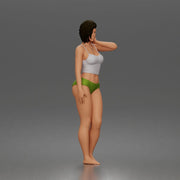 Relaxed casual woman character standing pose in tank top underwear - Only-Games