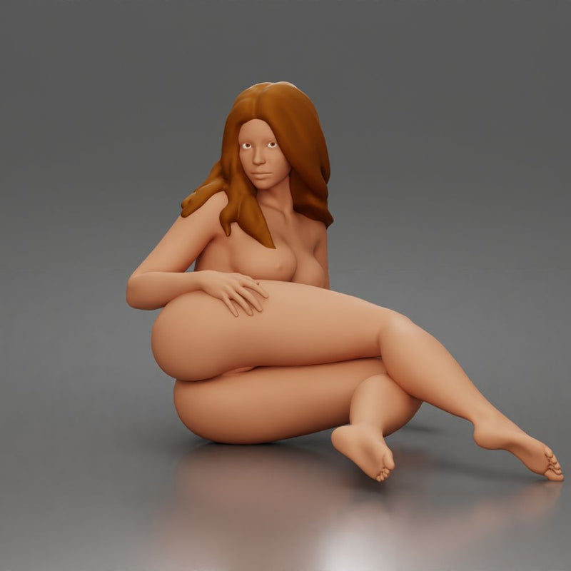 Naked Woman lounges sideways hair flowing barefoot relaxed - Only-Games