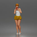 woman Drinking In Camisole Ruffled Mini Skirt Slides