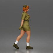 woman soldier walks carrying bag wearing uniform shorts cap gloves - Only-Games