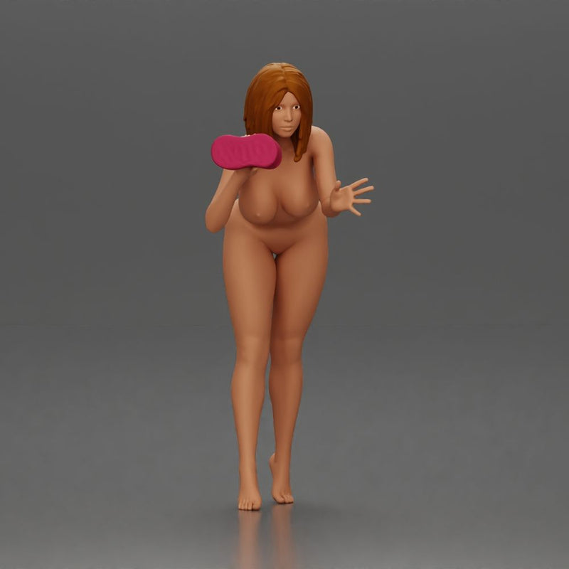 Naked Woman washing car with sponge - Only-Games