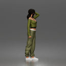 Skater woman holding skateboard wearing crop top baggy pants sneakers
