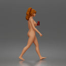 Naked Girl Walking Confidently with Drink