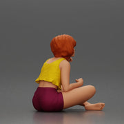 Girl with orange hair holding umbrella sitting in thoughtful pose - Only-Games