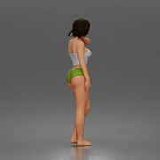 Relaxed casual woman character standing pose in tank top underwear - Only-Games