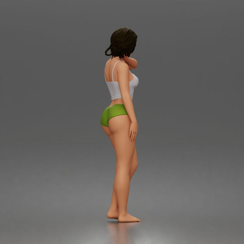 Relaxed casual woman character standing pose in tank top underwear - Only-Games