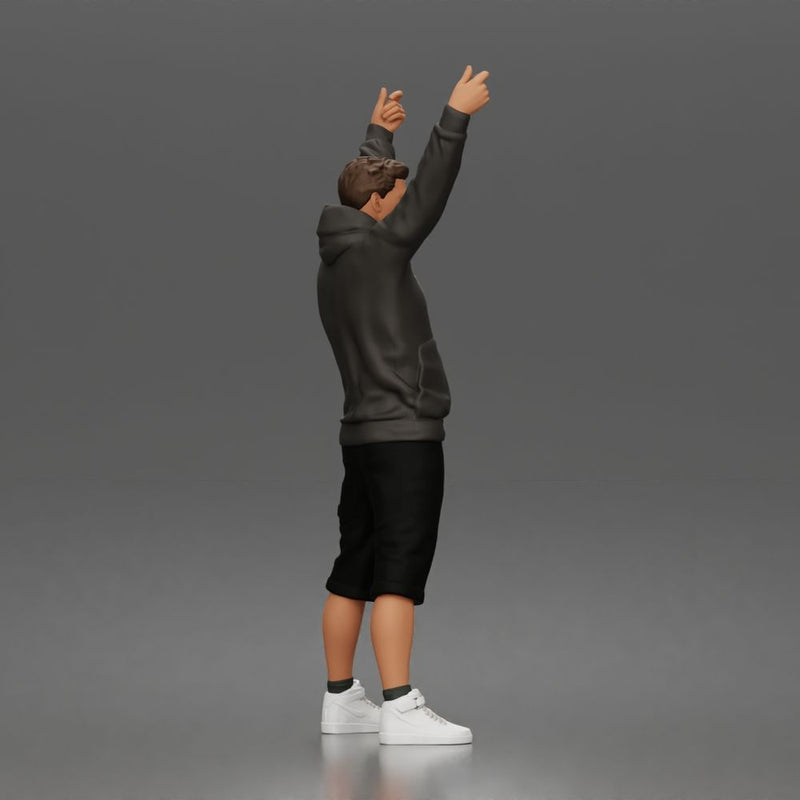 Casual protester holding blank banner wearing hoodie shorts and sneakers - Only-Games