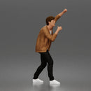 Man Shouting Through Megaphone In Bomber Jacket Tee Trousers Sneakers