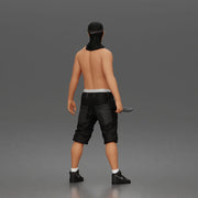 gangster stands holding knife wearing shorts sneakers headband - Only-Games