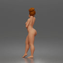 Naked standing woman shields eyes wearing sunglasses earrings flip flops