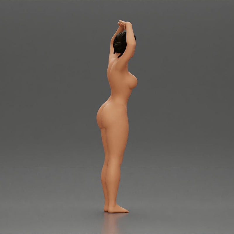Naked Brunette woman stretching with elegant ballet pose - Only-Games