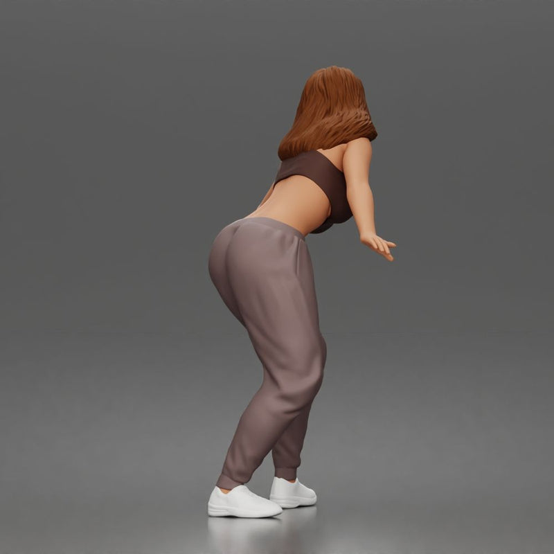 Skater girl balances gracefully wearing crop top jogger pants sneakers 1-64 - Only-Games