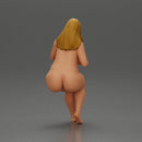 Naked Blonde woman sitting applies hand cream - Only-Games